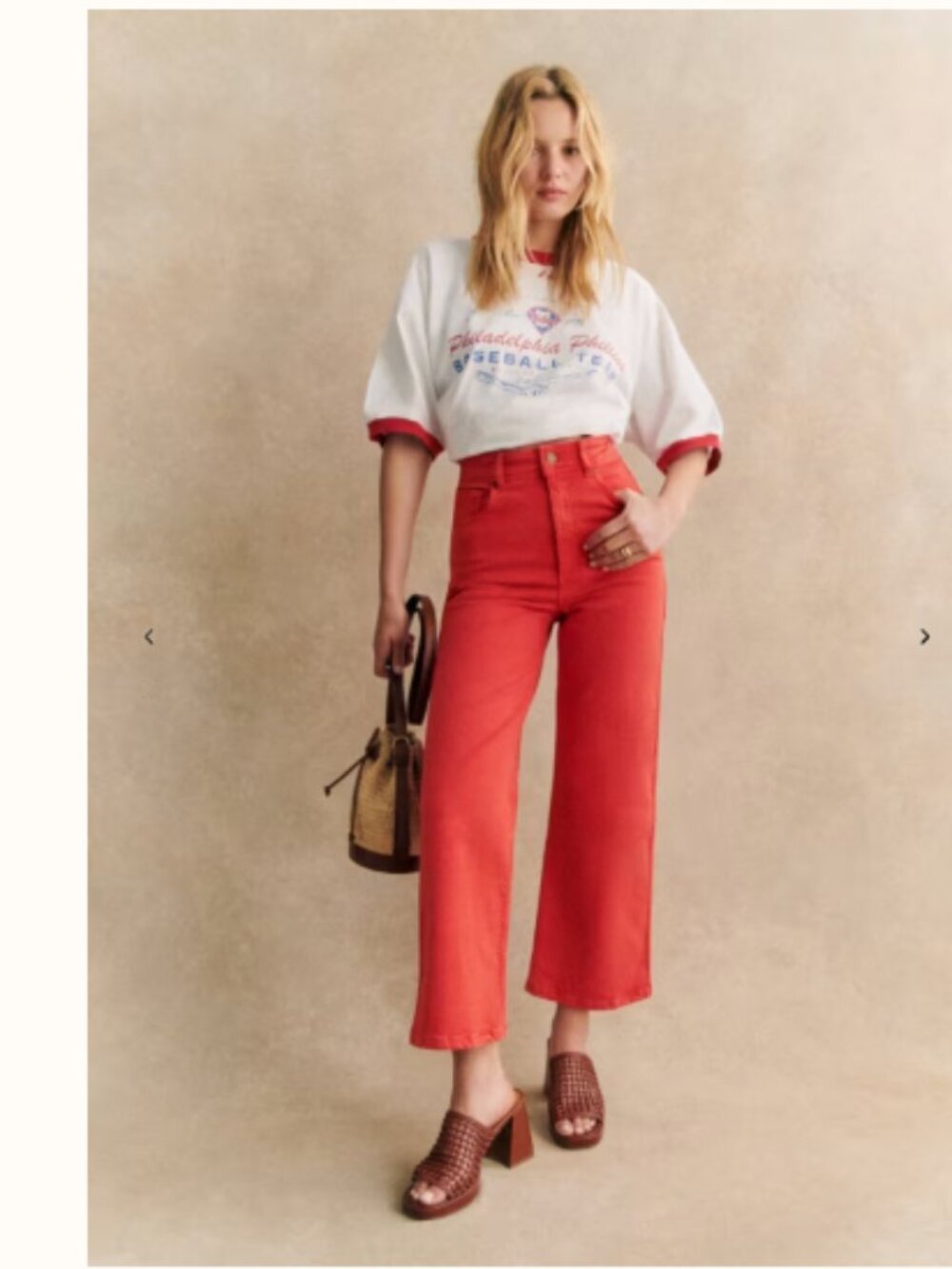 NEW Sezane Rouge Le Crop Cropped Jeans Flare Wide Leg Rouge Red Sz 38 (US 6)